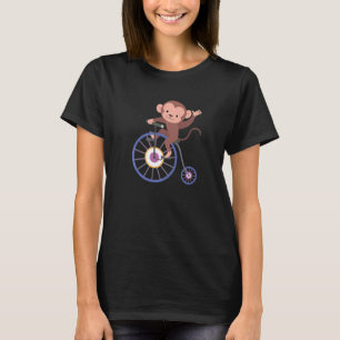 Happy Monkey Riding Bicycle and Waving Hand Niedli T-Shirt