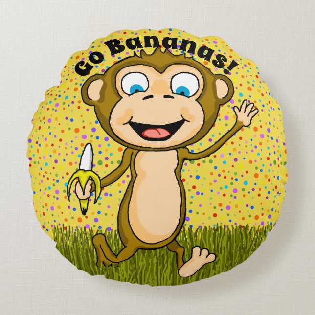 Happy Monkey Round Pillow Rundes Kissen (Vorderseite)
