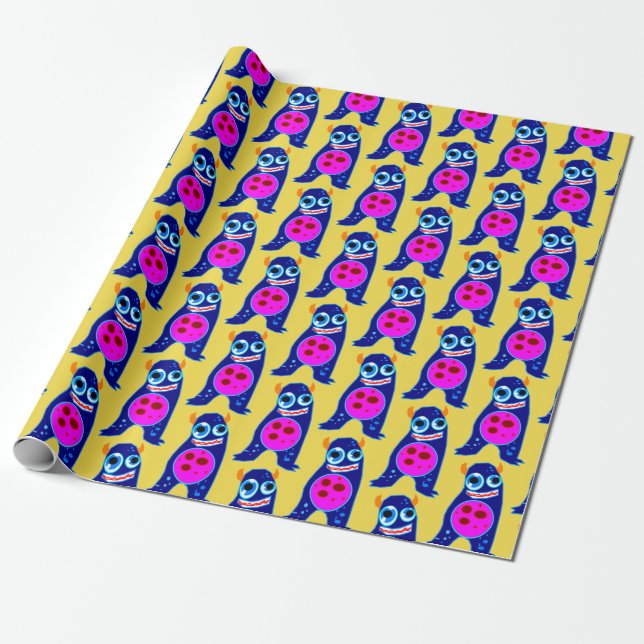 HAPPY MONSTER BLUE MONSTER Wrapping Paper Geschenkpapier (Ungerollt)