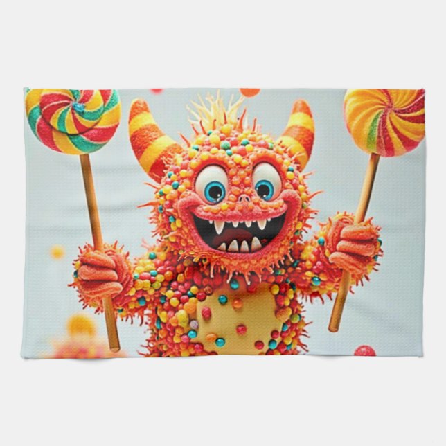 Happy Monster Candy Delight Design Geschirrtuch (Horizontal)