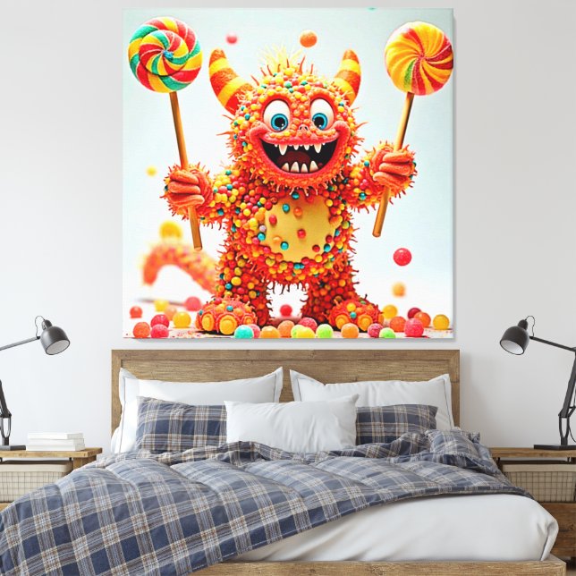 Happy Monster Candy Delight Design Leinwanddruck (Insitu (Schlafzimmer))