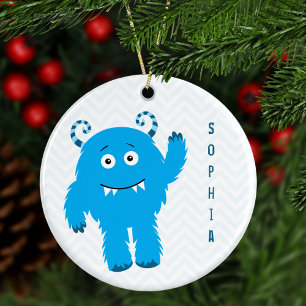 Happy Monster mit Vorname, Kind Weihnachten Keramik Ornament