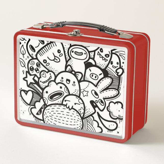 HAPPY MONSTER RED INDIVIDUELLE NAME Metal Lunchbox (Vorderseite)