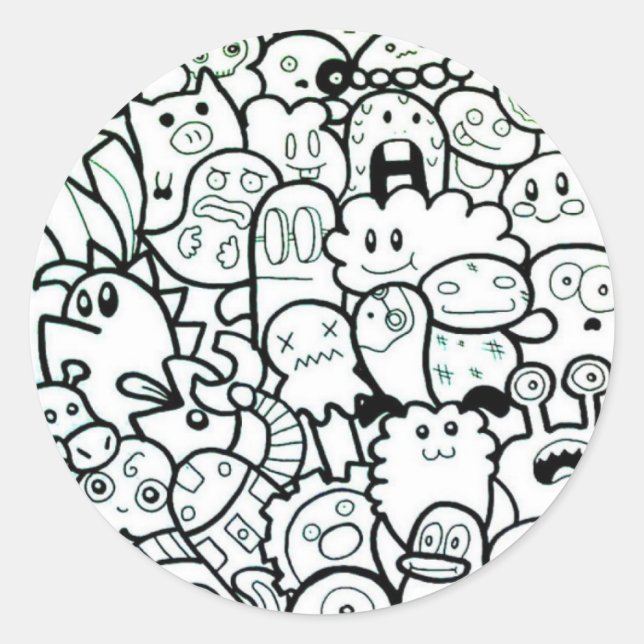 HAPPY MONSTER ROUND STICKERS CUSTOMIZABLE (Vorderseite)