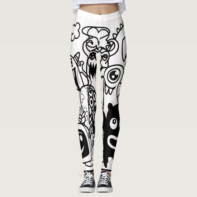 HAPPY MONSTER SCHWARZE UND WEISSE Leggings (Vorderseite)