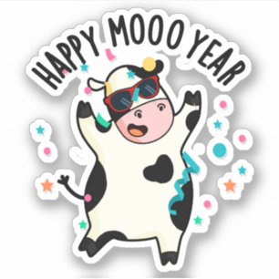 Happy Moo Year Funny Cow Puff Aufkleber