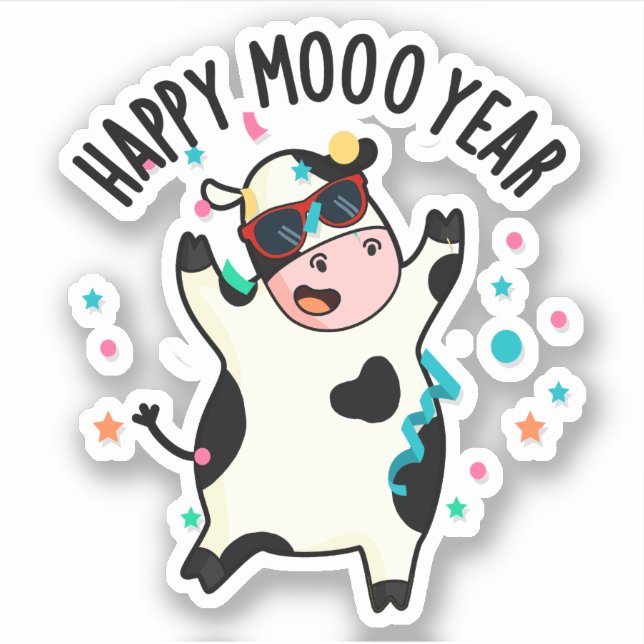 Happy Moo Year Funny Cow Puff Aufkleber (Vorderseite)