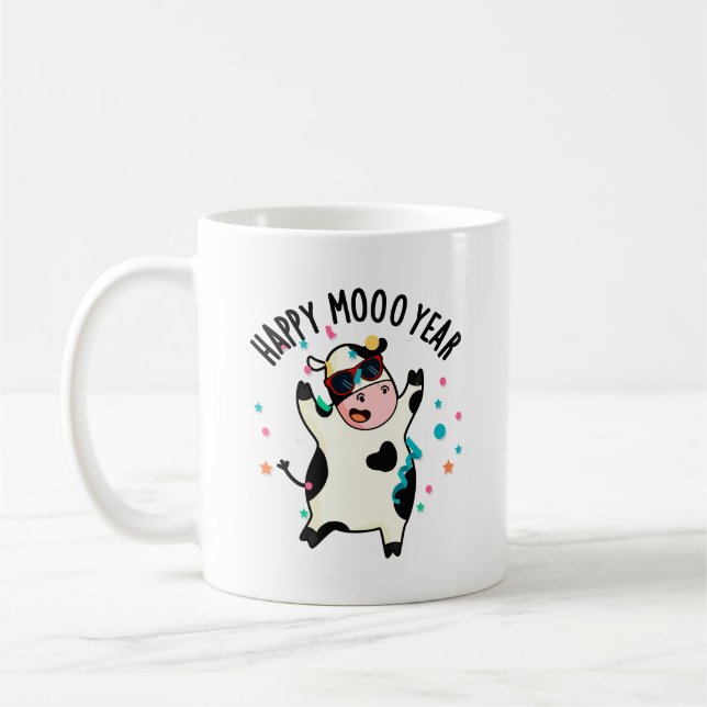 Happy Moo Year Funny Cow Puff Kaffeetasse (Links)