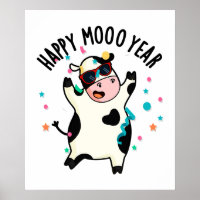 Happy Moo Year Funny Cow Puff