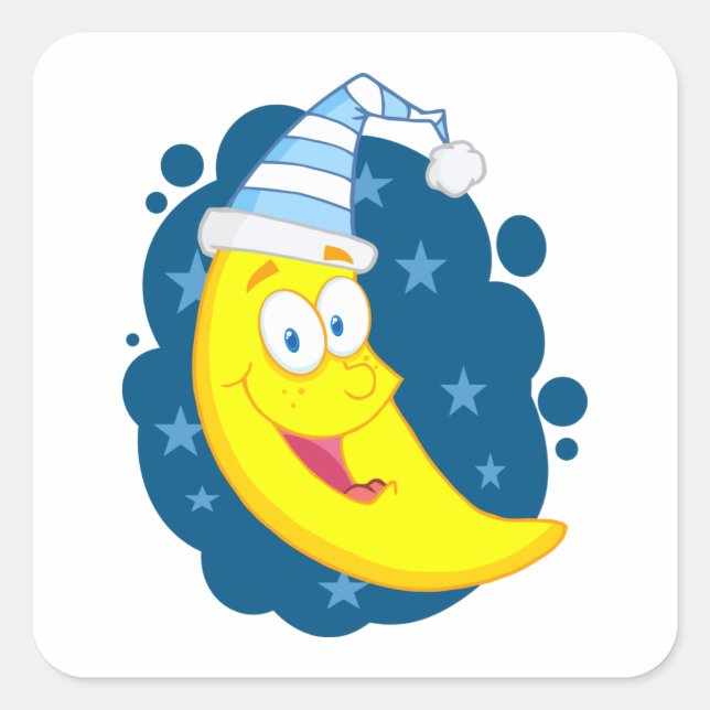 Happy Moon Face Quadratischer Aufkleber (Vorderseite)