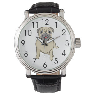 Happy Mops sitzend nieder, digitale Illustration Armbanduhr