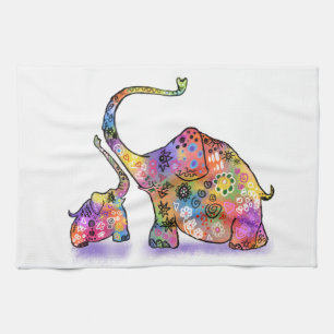 Happy Mother and Baby Elephant Kitchen Handtuch