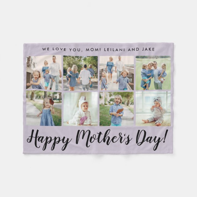 Happy Mother Day 8 Foto Custom Message Lila Fleecedecke (Vorderseite (Horizontal))