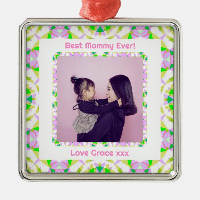 Happy Mother Day Best Mommy Mama Ever Pink Green Ornament Aus Metall (Vorne)