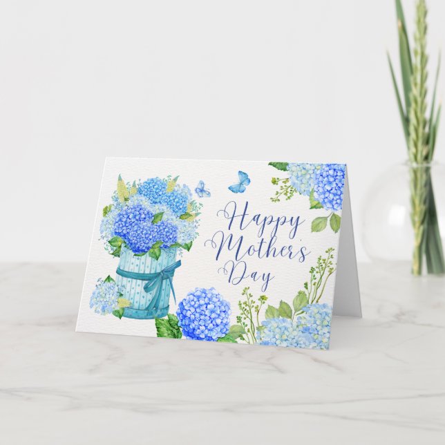 Happy Mother Day Blue Hydrangea Blume Karte (Vorderseite)