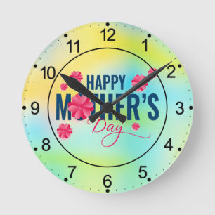 Happy Mother Day Blume Design-23213 Runde Wanduhr