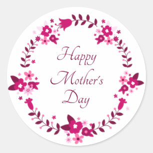 Happy Mother Day Blumengarten Rosa Runder Aufkleber