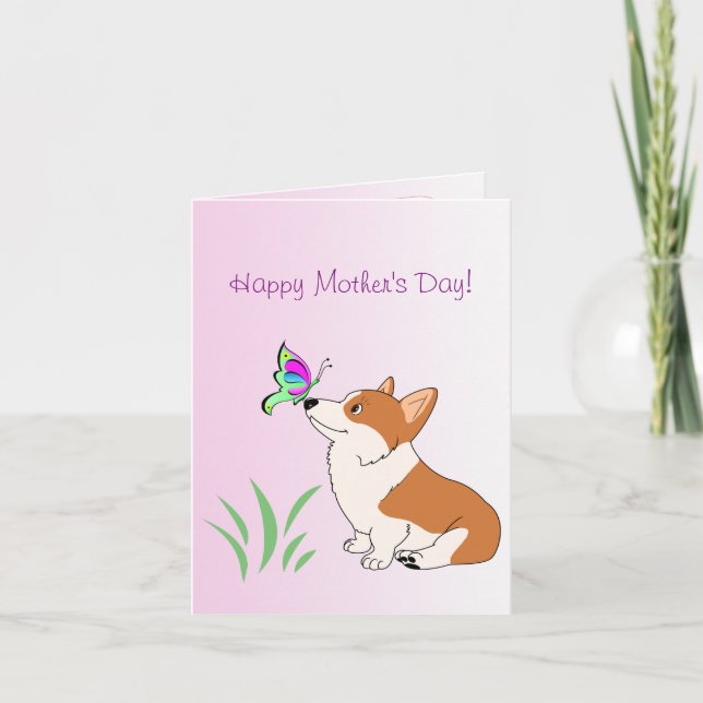 Happy Mother Day Corgi mit Butterfly Karte (Vorderseite)