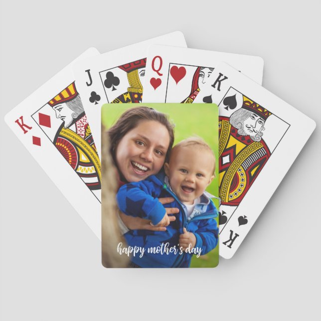 Happy Mother Day Custom Foto White Script Spielkarten (Rückseite)
