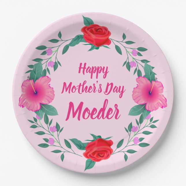Happy Mother Day Edit Name Dutch Moeder Pappteller (Vorderseite)