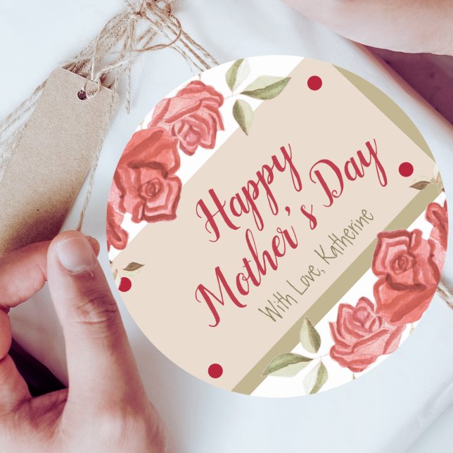 Happy Mother Day Floral Classic Charm Rote Rose Runder Aufkleber (Von Creator hochgeladen)