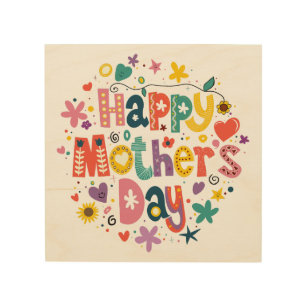Happy Mother Day Floral Cool Stylish Lettering Holzdruck