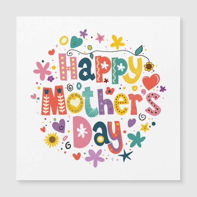 Happy Mother Day Floral Cool Stylish Lettering Magnetkarte (Vorderseite)