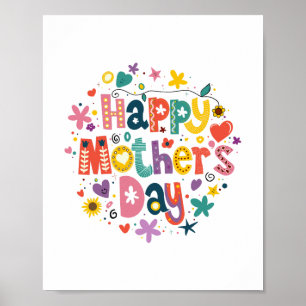 Happy Mother Day Floral Cool Stylish Lettering Poster