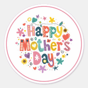 Happy Mother Day Floral Cool Stylish Lettering Runder Aufkleber