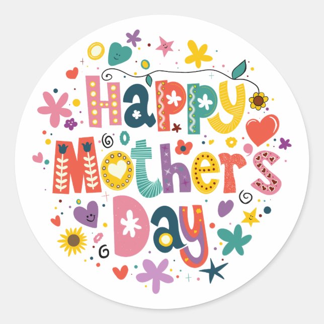 Happy Mother Day Floral Cool Stylish Lettering Runder Aufkleber (Vorderseite)