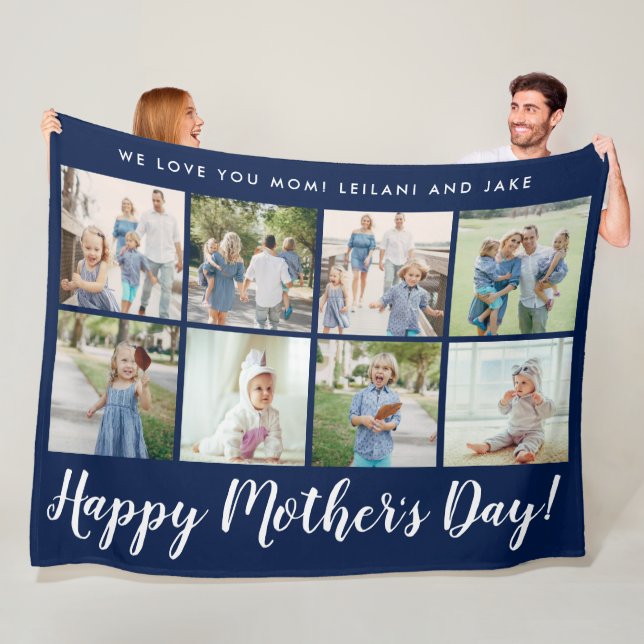 Happy Mother Day Foto Collage Message Navy Blue Fleecedecke (Beispiel)