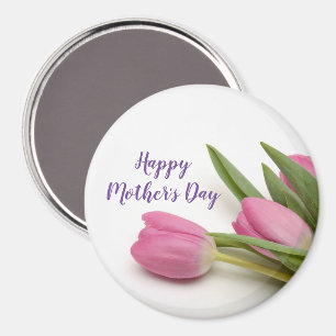 Happy Mother Day Lila Skript Pink Tulips Magnet
