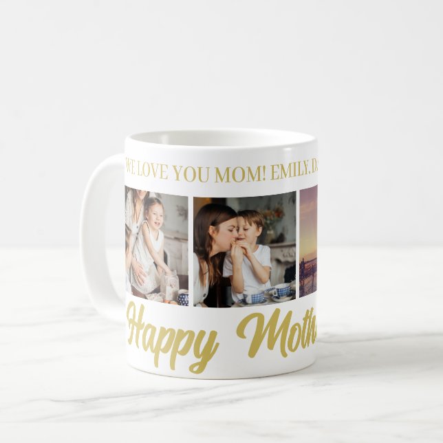 Happy Mother Day Mama Gold Foto Grid Kaffee Tasse (Vorderseite Links)