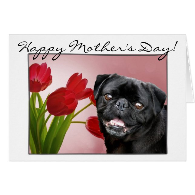 Happy Mother Day Mops Grußkarte (Vorderseite (Horizontal))
