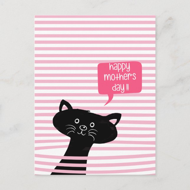 Happy Mother Day Niedlich Black Cat Postcard Postkarte (Vorderseite)