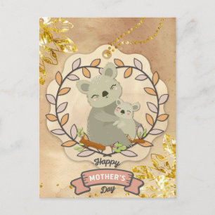 Happy Mother Day Niedlich Fun Koala Bear and Baby Postkarte