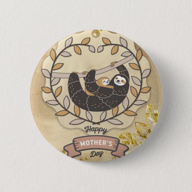 Happy Mother Day Niedlich Fun Koala Sloth und Baby Button (Vorderseite)