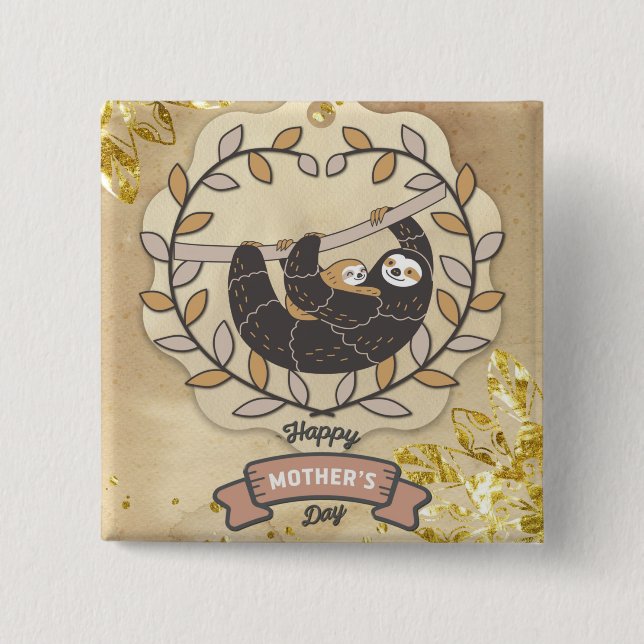 Happy Mother Day Niedlich Fun Koala Sloth und Baby Button (Vorderseite)