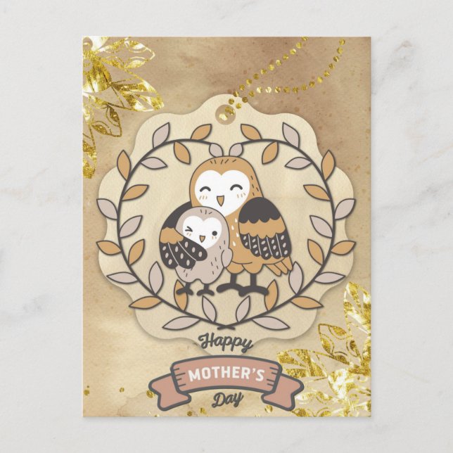 Happy Mother Day Niedlich Fun Owl Bird Postkarte (Vorderseite)