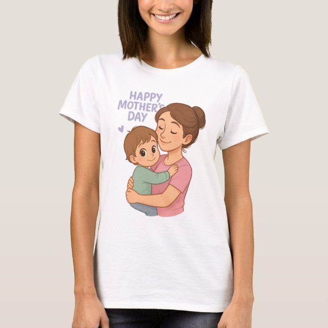 Happy Mother Day Niedliche Mama und Son Hug Cartoo T-Shirt (Vorderseite)