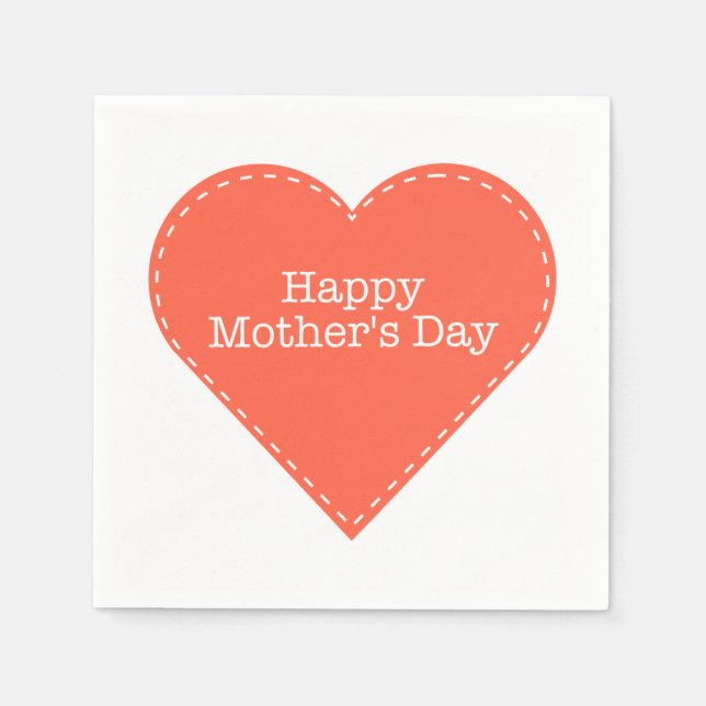 Happy Mother Day Orange Heart Paper Napkin Serviette (Vorderseite)
