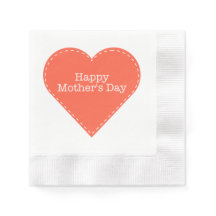 Happy Mother Day Orange Heart Paper Napkin