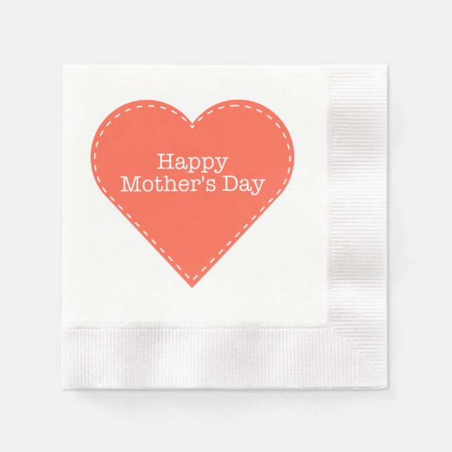 Happy Mother Day Orange Heart Paper Napkin Serviette (Vorderseite)