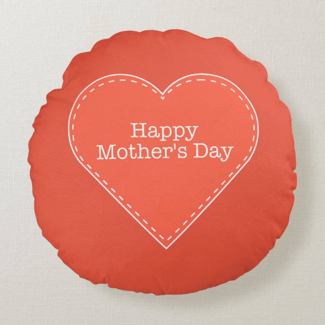 Happy Mother Day Orange Heart Round Pillow Rundes Kissen (Vorderseite)
