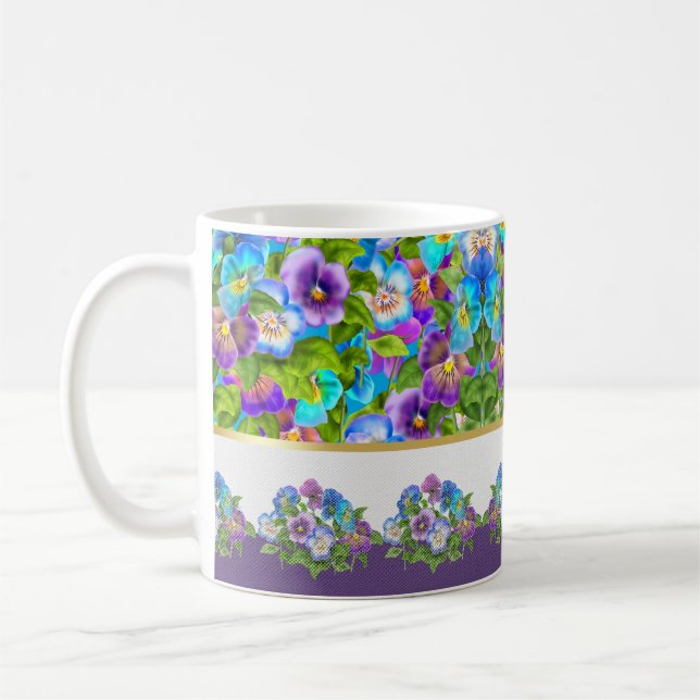 Happy Mother Day Pansy Violet Blume Wasserfarbe Kaffeetasse (Links)