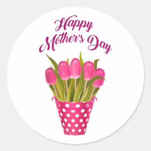 Happy Mother Day Pink Blume Bouquet Design Runder Aufkleber
