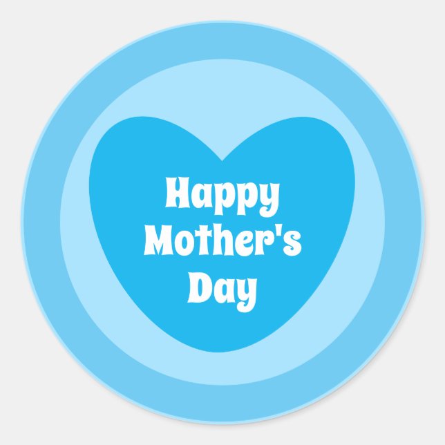 Happy Mother Day Simple Niedlich Sky Blue Heart Runder Aufkleber (Vorderseite)