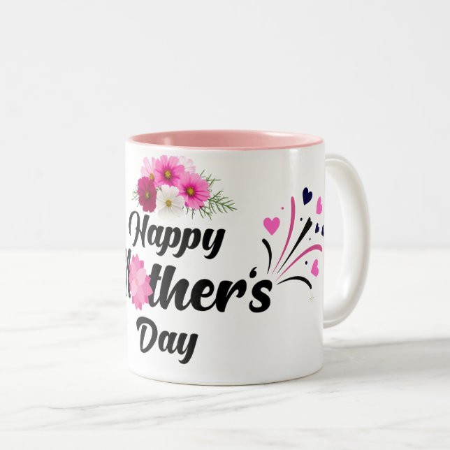 Happy Mother day unique modern design for gift Zweifarbige Tasse (VorderseiteRechts)