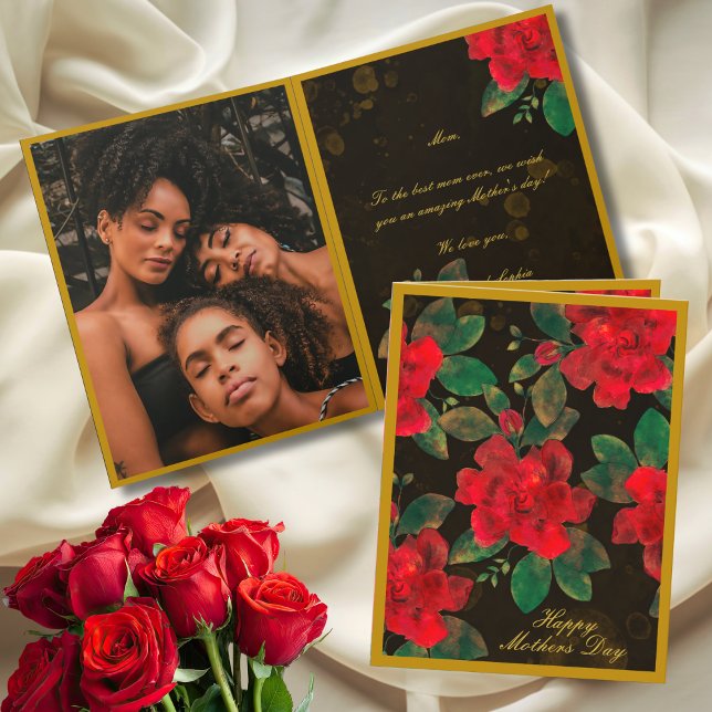 Happy Mother Day Vintag Black Gold Rote Rosen Karte (Von Creator hochgeladen)
