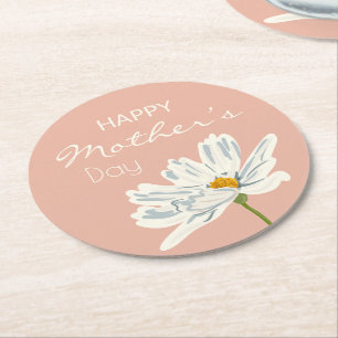 Happy Mother Day White Artistic Blume Runder Pappuntersetzer